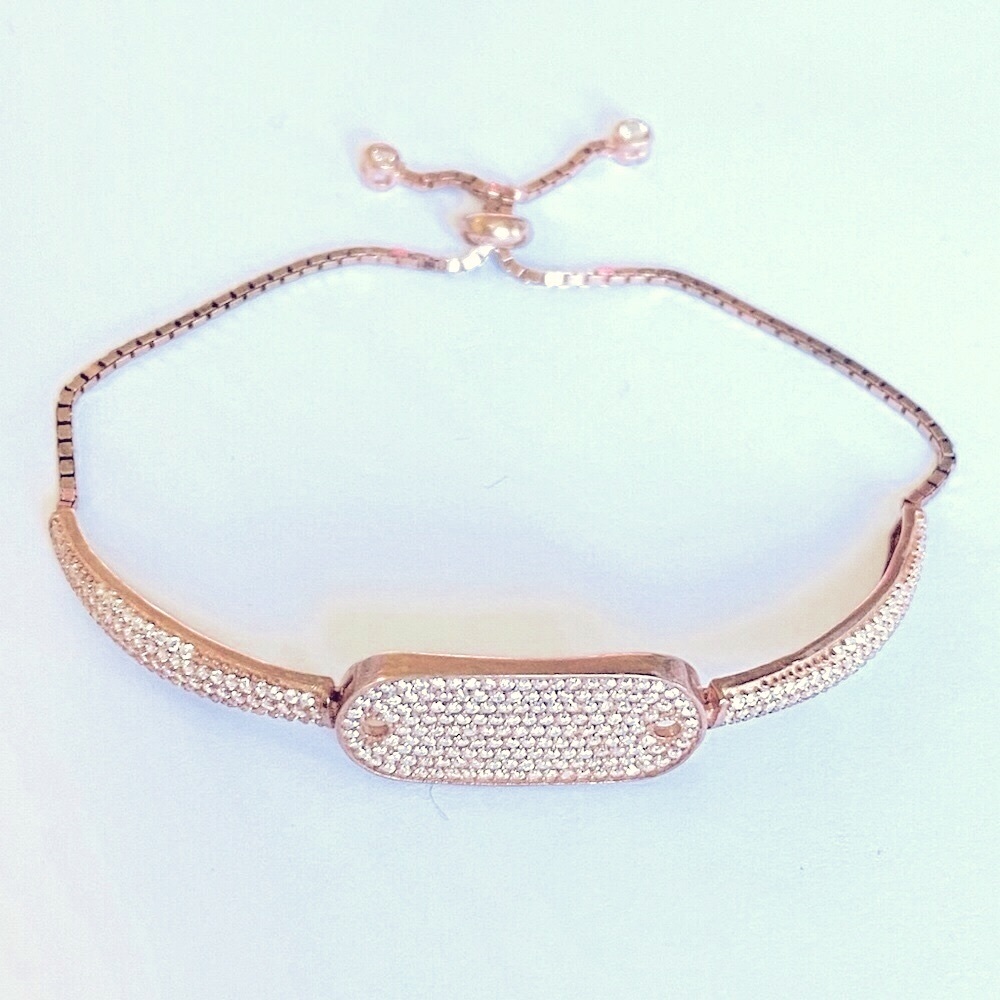 925 Silver bar bracelet cubic zirconia stones bolo